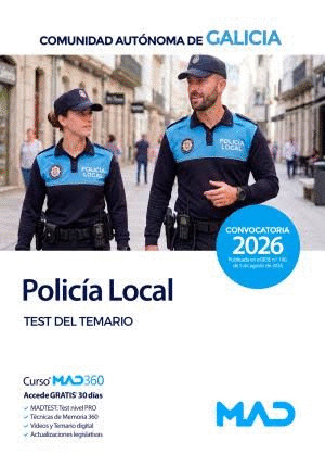 POLICIA LOCAL TEST DEL TEMARIO COMUNIDAD AUTONOMA DE GALICIA